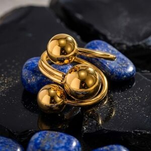 18k Gold Plated Stainless Steel Statement Sphere Ring Sculptural Modern Size 9